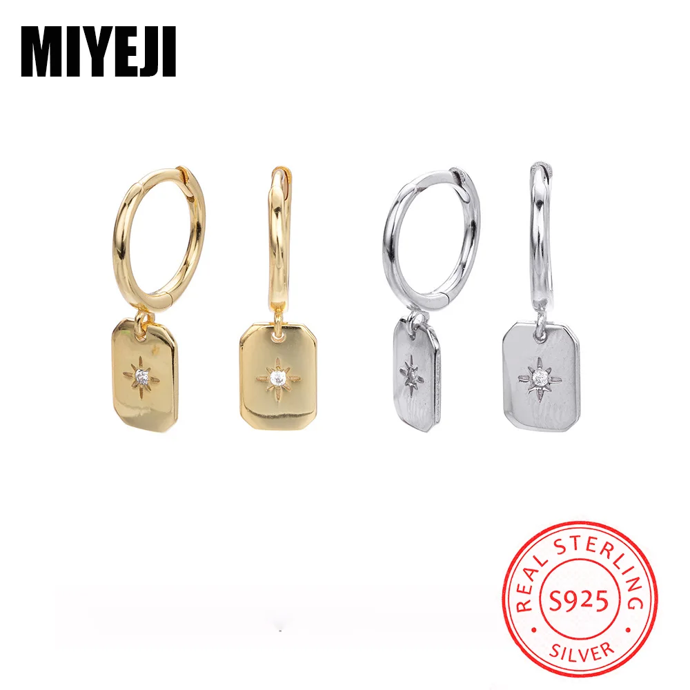 MIYEJI Real S925 Sterling Silver INS Zircon Geometric Pendant Hoop Earrings For Women Daily Wear Classic Fine Jewelry Accessible