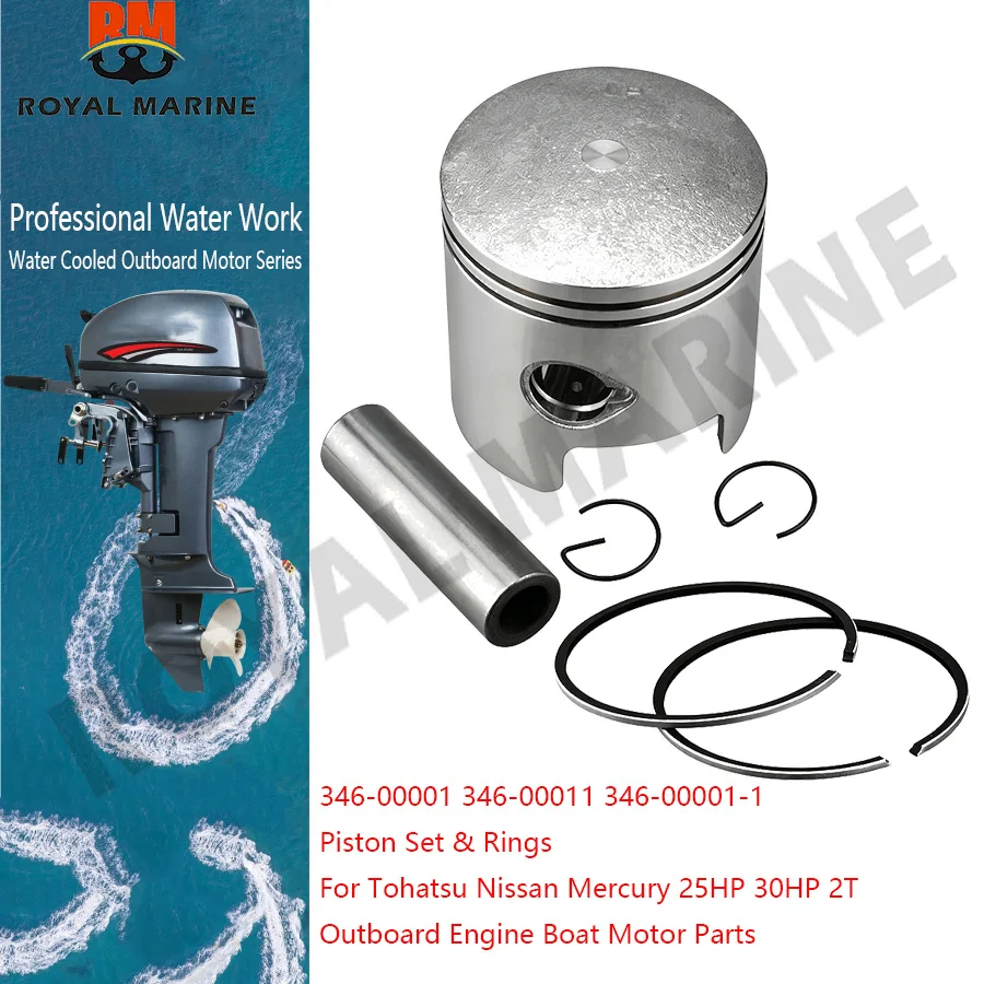 

346-00011 346-00001 Piston Set & Rings for Tohatsu Nissan Mercury 25HP 30HP 2T Outboard Engine Boat Motor Parts 346-00001-1
