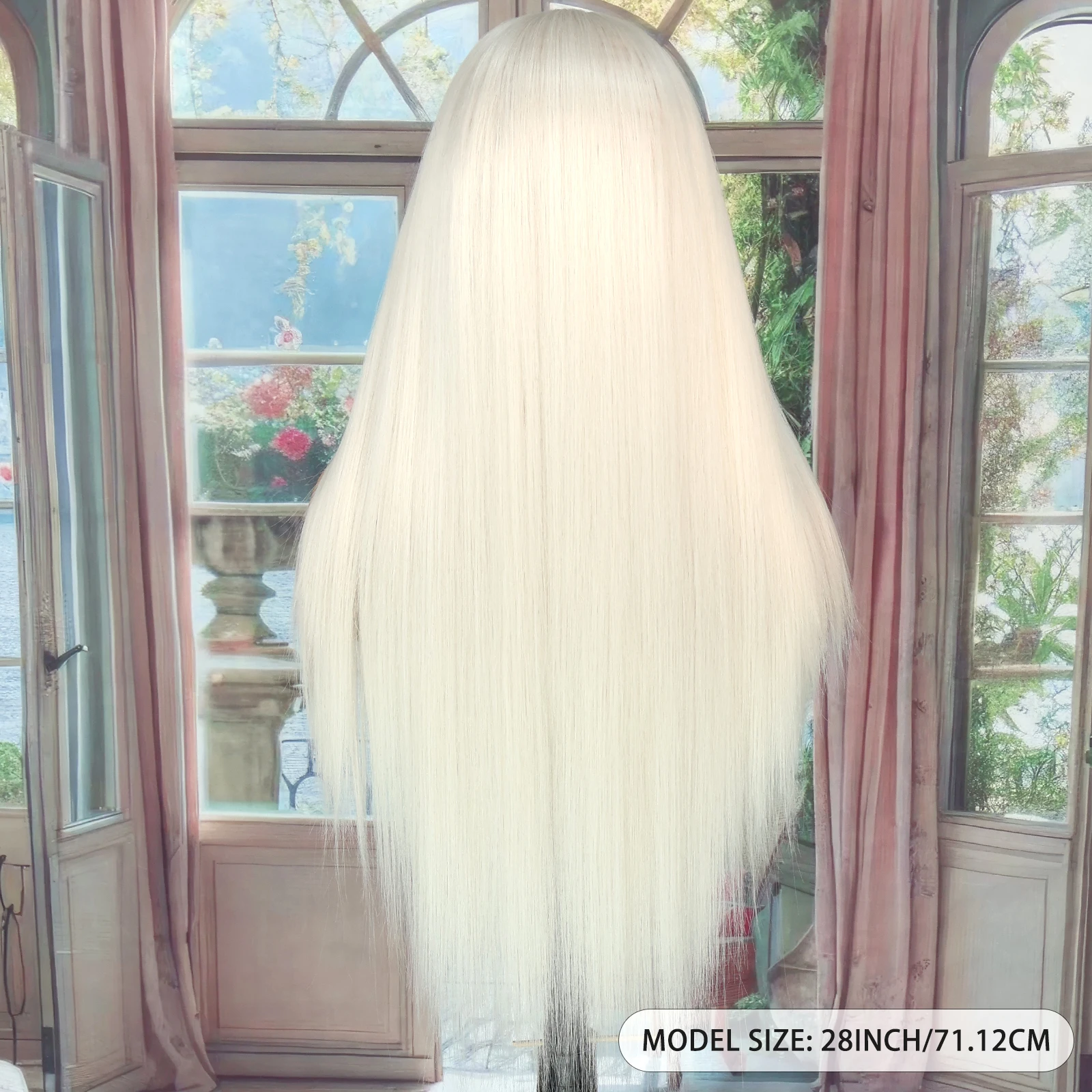 Aubree cabelo sintético peruca 13*4 frente do laço perucas cosplay cor branca 28 polegadas longa reta 180% densidade peruca sem cola