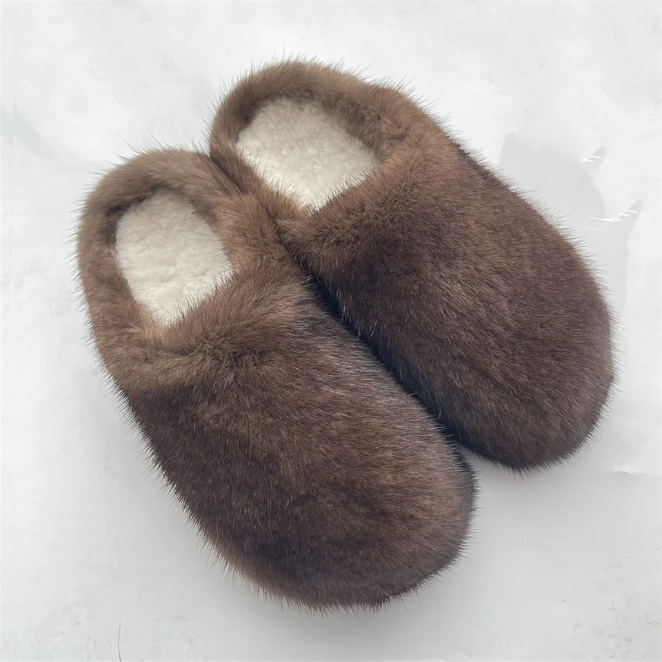 Damen Plateau-Sandalen mit Echtem Fell 2026 Herbst Winter Dicksohlige Hausschuhe für Frauen Outdoor Rutschfeste Natürliche Nerzfell-Pantoffeln – Detail 10