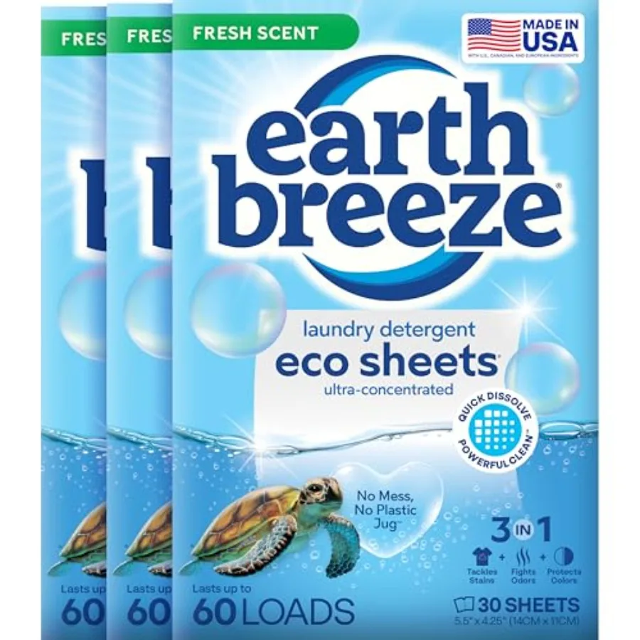 

Laundry Detergent Sheets Fresh Scent - 60 Loads per package. Eco Liquidl Soap - Travel-Friendly for Hot Cold Cycles, Tackles To