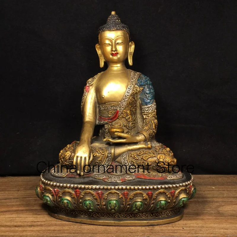 

Ancient Chinese Tibetan Pure Copper Painted Decoration of Shakyamuni Buddha Statue