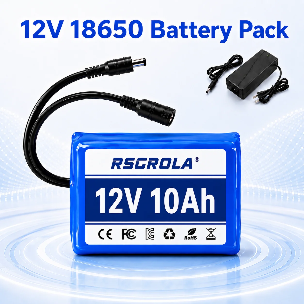 Rechargeable 12V Lithium Battery Pack with BMS, for Solar, LED Light, RC Model, Power Supply, Long Cycle Life with Charger