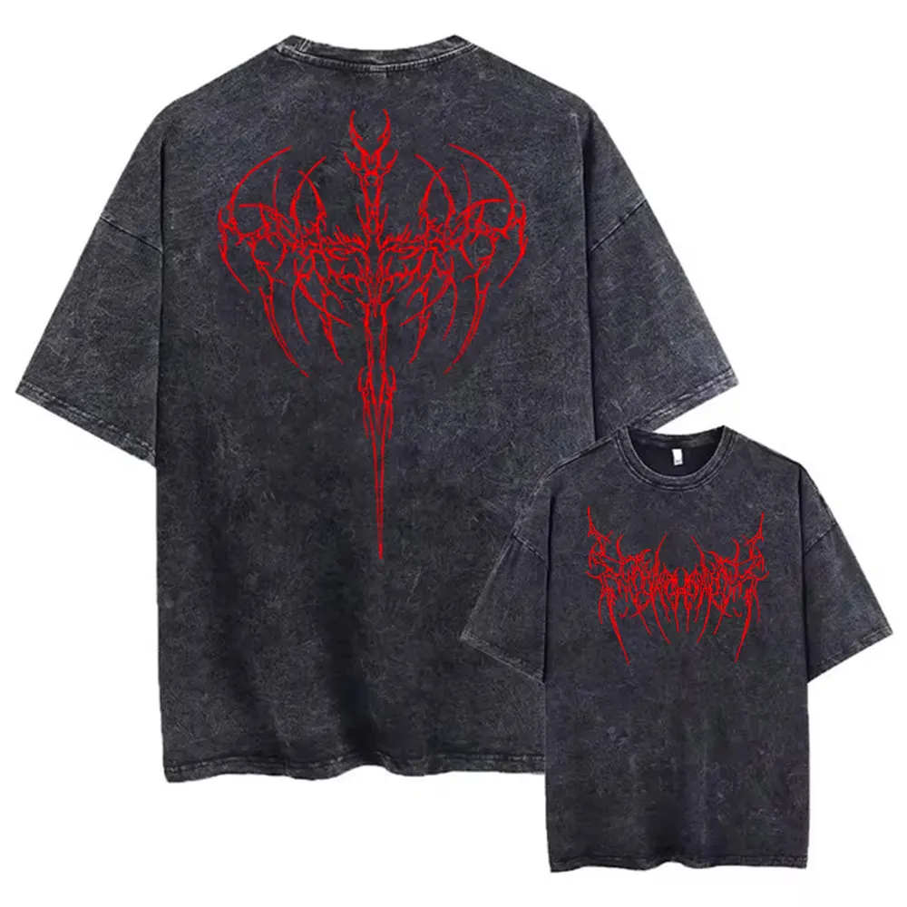 Herren Vintage Baumwoll-T-Shirts Harajuku Gothic Streetwear Weiche Y2k Acid Washed T-Shirts Mädchen Lose Mode Bedruckte Oberteile Unisex – Detail 10