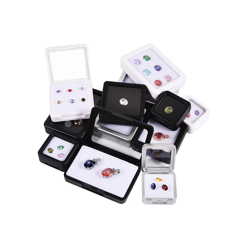 Top Glass Gem Box Gemstone Holder Display Loose Diamond Stone Show Jewelry Case Storage Organizer Tool Coin Jar Novel Container