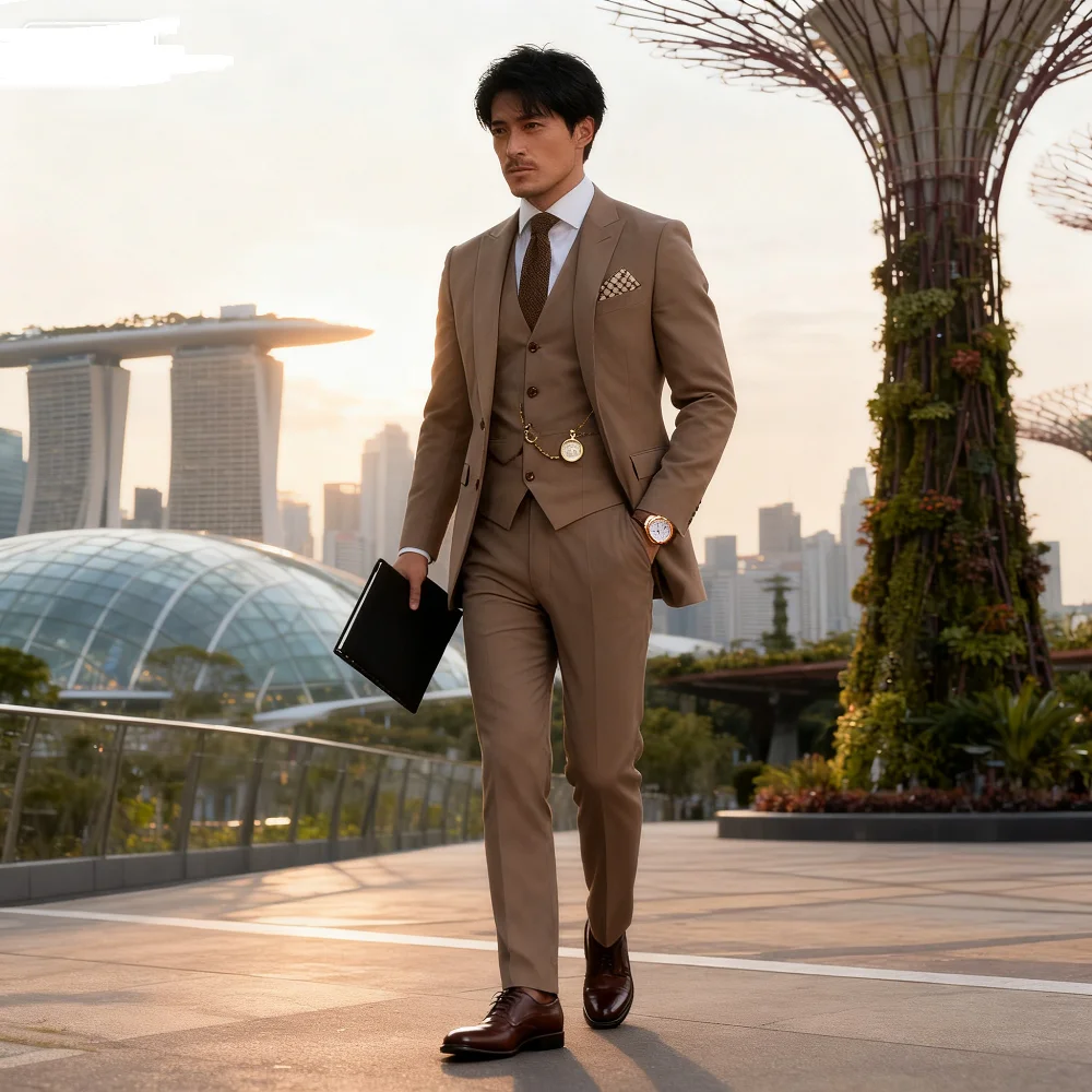 

Classic Wedding Solid 3-Piece Smoking Ternos Fino Adjusted Male Formal Business Suits for Groomsmen And Festive Occasions