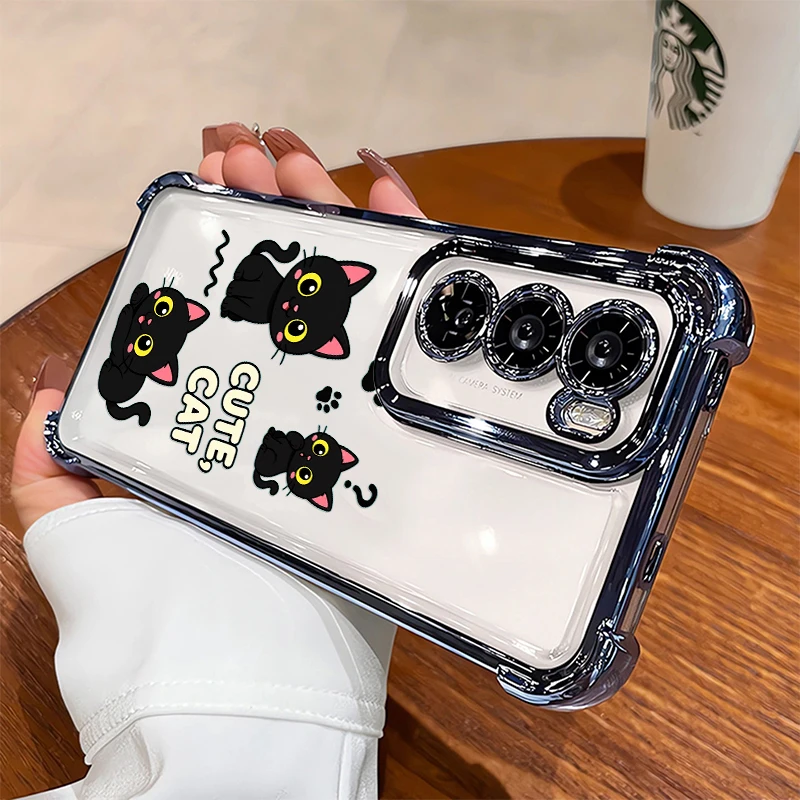 Пылезащитный чехол для телефона OPPO Realme C100i C85 Pro C75 C71 C65 C55 C53 C35 C33, прозрачный силиконовый чехол с изображением черного кота.