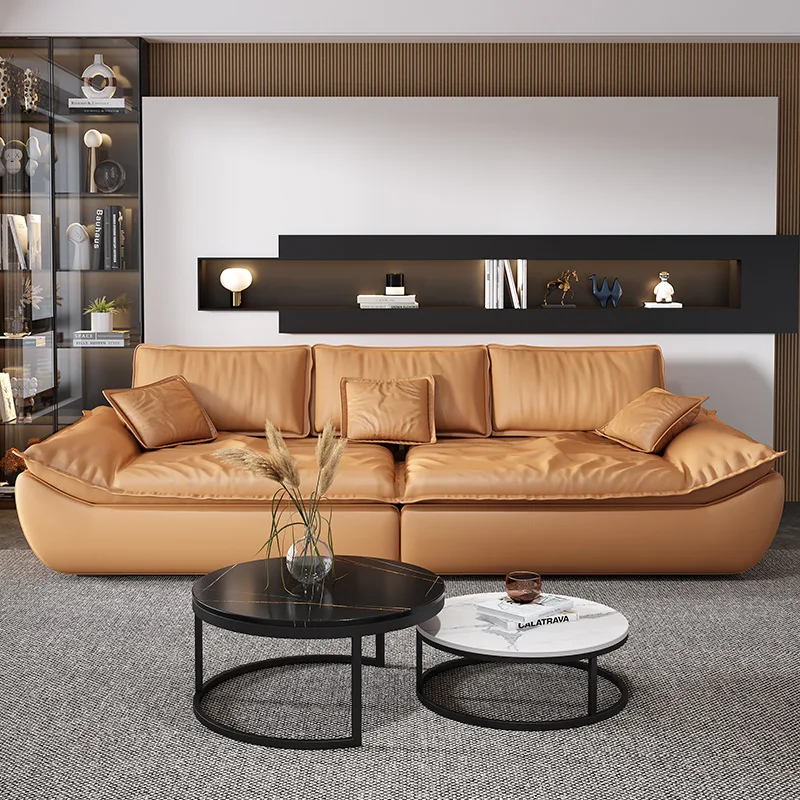 Sailing sofa leather fabric super wide sitting deep living room latex down technology cloth