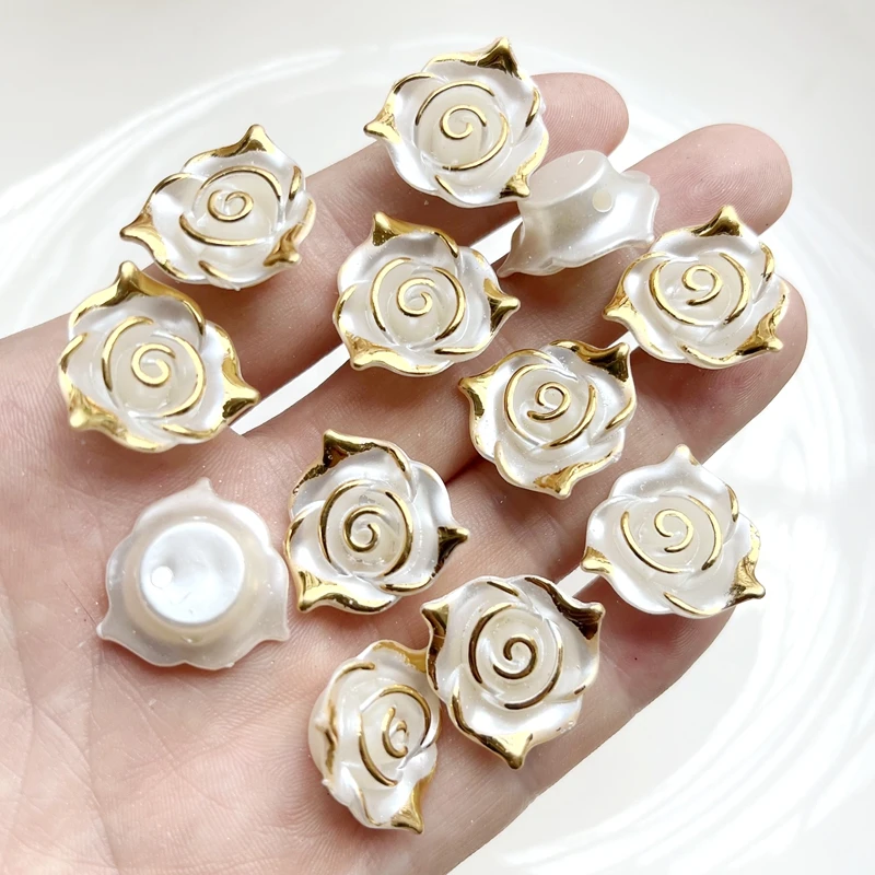 Gold Inlaid Ivory White Acrylic Beads Flower Beads Hat DIY Necklace Bracelet Treasure Making Accessories Wedding Clothing Flower