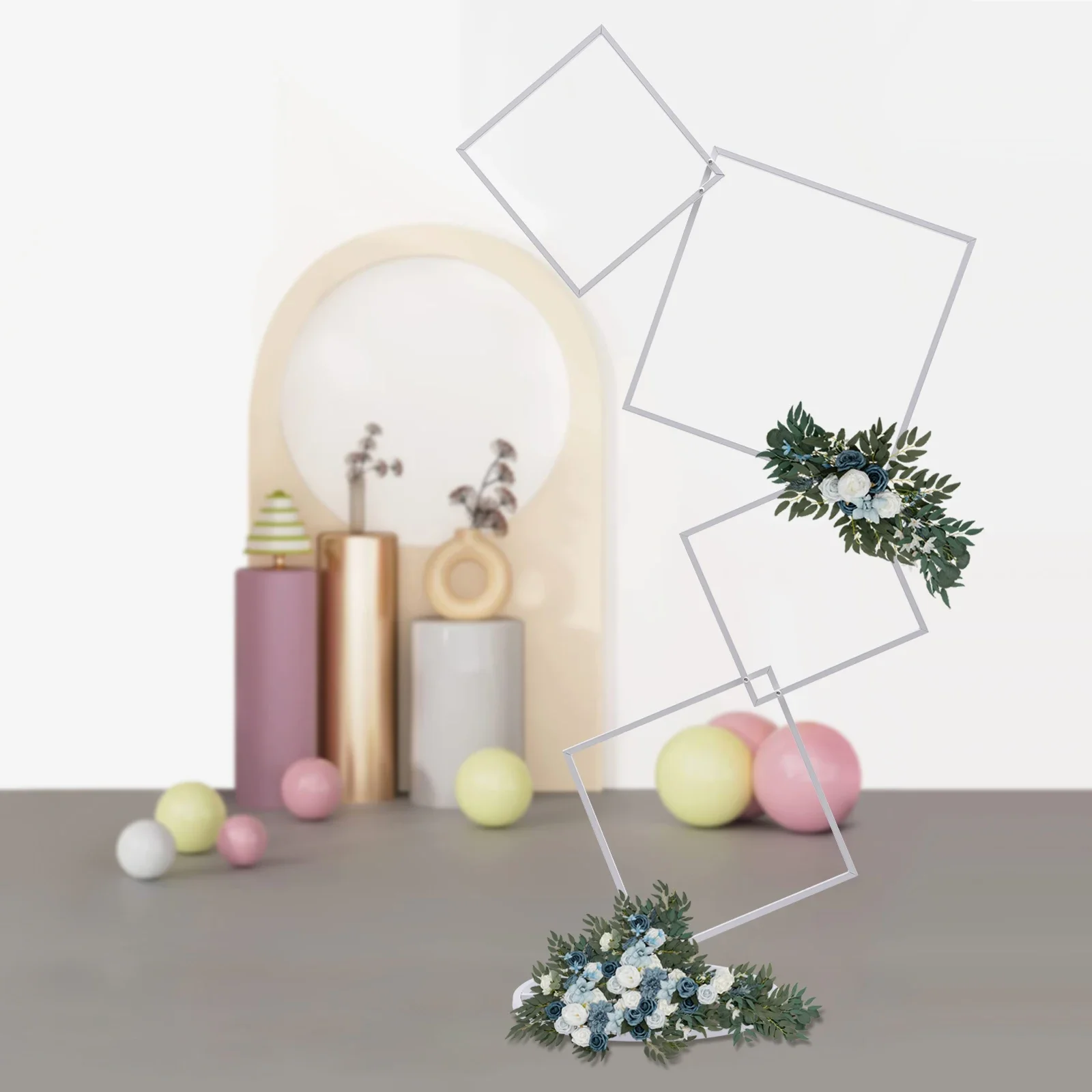 

White Metal Square Pillar Flower Stand - 4-Tier for Elegant Wedding Decorations