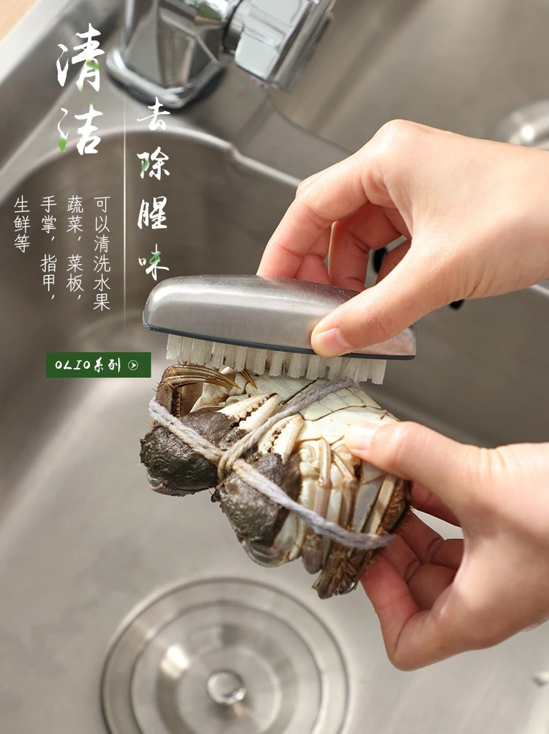 2-in-1 stainless steel cleaning brush Nylon hair nail brush Deodorizing soap vegetable fruit seafood hand wash brush