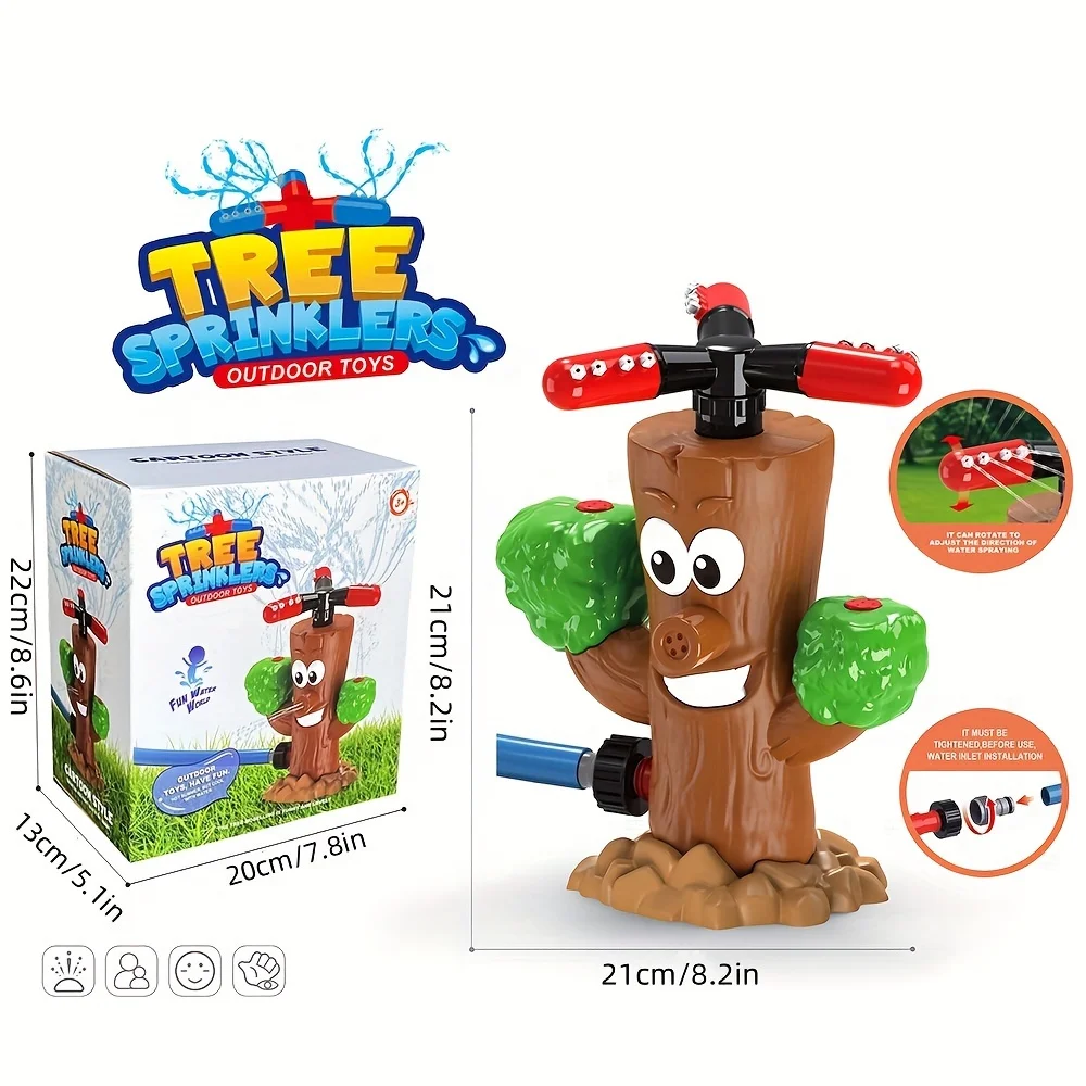 Kids Outdoor Water Sprinkler Toy, 360° Rotating Cartoon Tree Sprinkler for Backyard Lawn Summer Water Fun