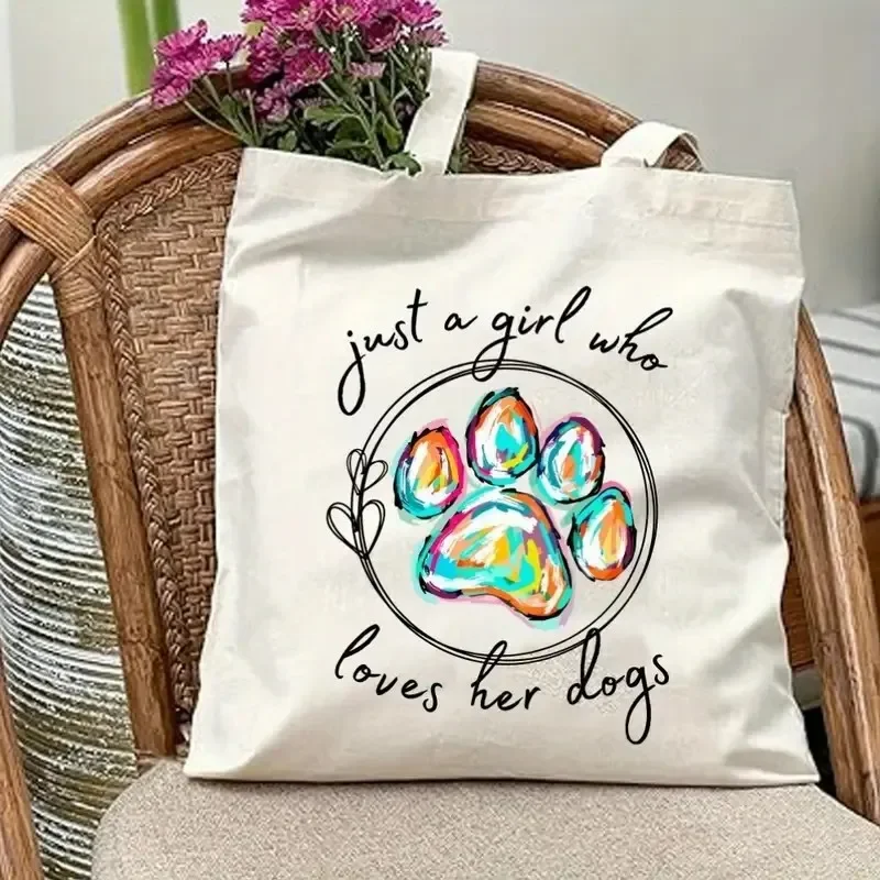 

Just a Who Loves Her Dogs Large Capacity Shoulder Shopping Bag for Leisure and Everyday Use Reusable Fashion Handbag