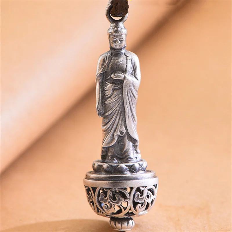 Male Pendant Six-Character Mantra Maitreya Laughing Buddha Amitabha Necklace For Men Jewelry Chain 925 Silver Necklace Boy Gift