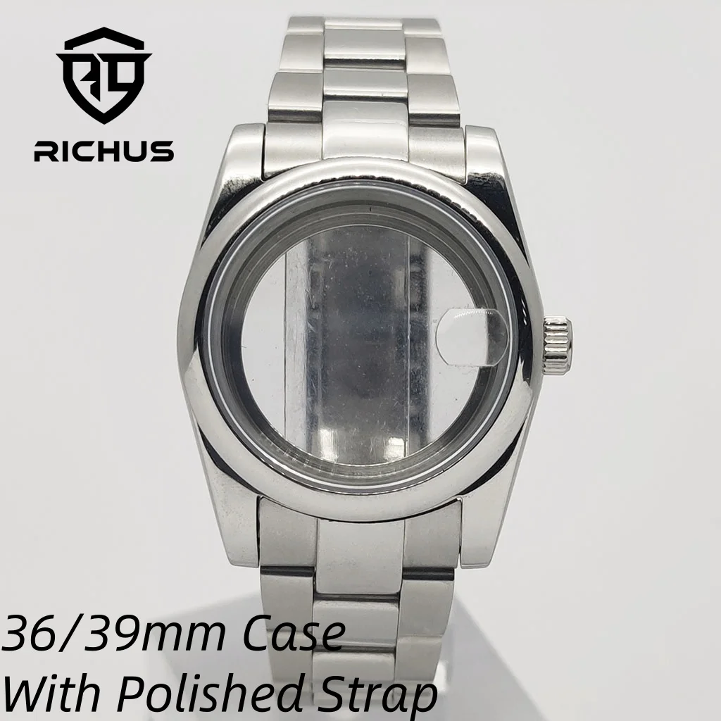 RICHUS 36/39 мм полированный корпус для часов с сапфировым стеклом подходит для NH35 NH36 Miyota8215-DG ETA 2824 PT5000 аксессуары для часов с механизмом