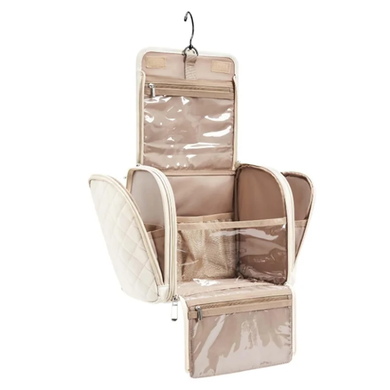 حقيبة مستحضرات التجميل ذات سعة كبيرة من TEXU مع خطاف للسفر، حقيبة تنظيم المكياج المعلقة باللون الأبيض الكريمي #1