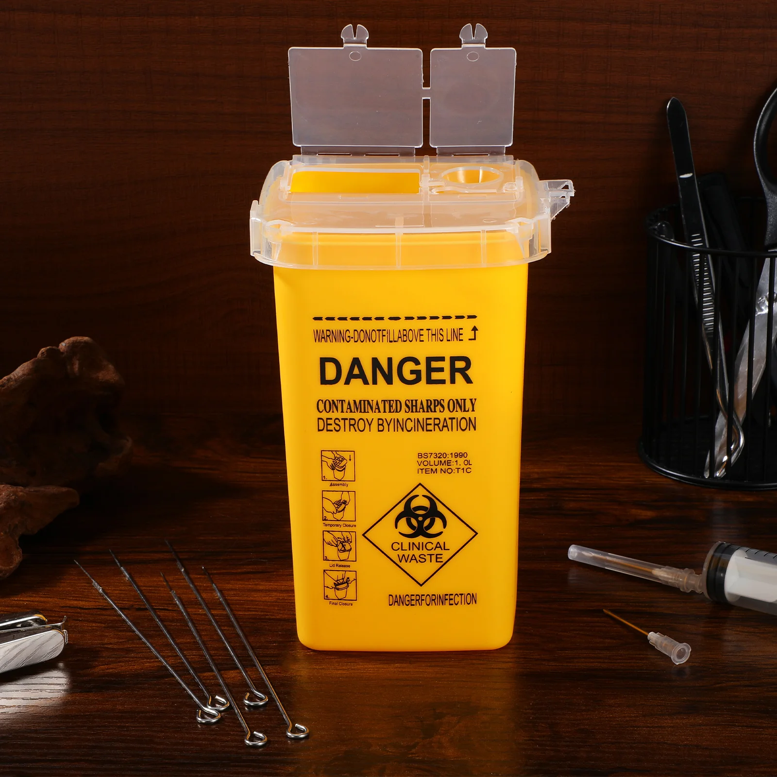 

0,26 галлона, маленькая медицинская мусорная корзина для игл, принадлежности для татуировок, контейнер для хранения острых точек, шприц, коробка для утилизации иглы