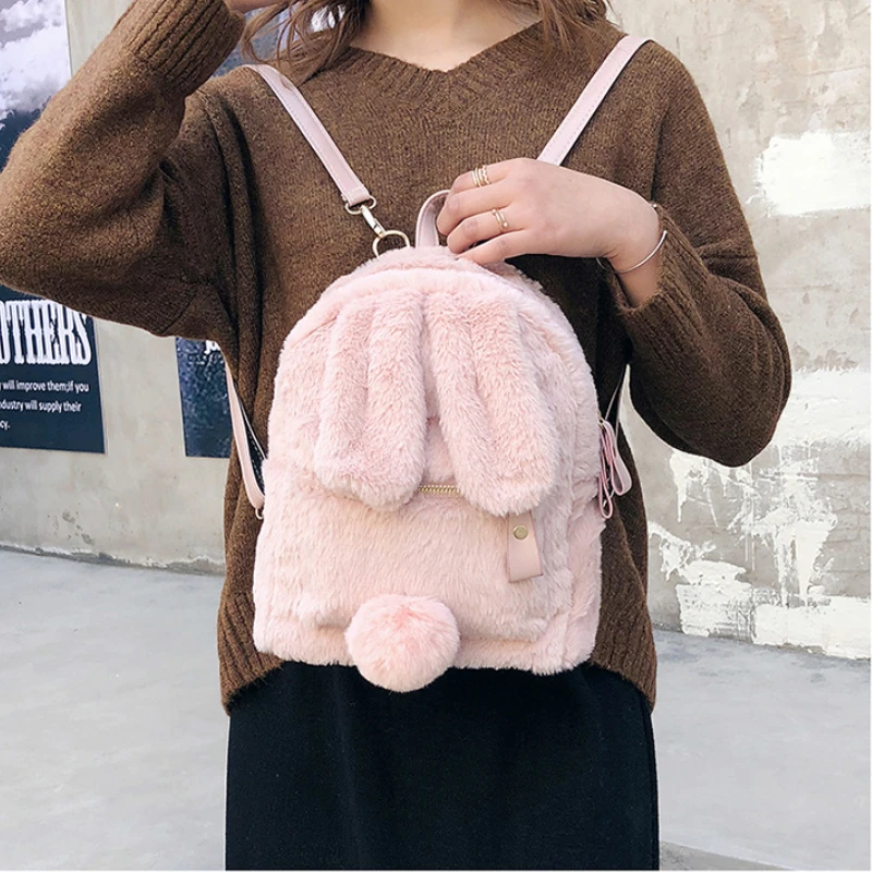 Children\'s Shoulder Bag Winter Fluffy Girls Cute Rabbit School Backpack Fashion Kids Cartoon Kindergarten Backpack Travel Bag