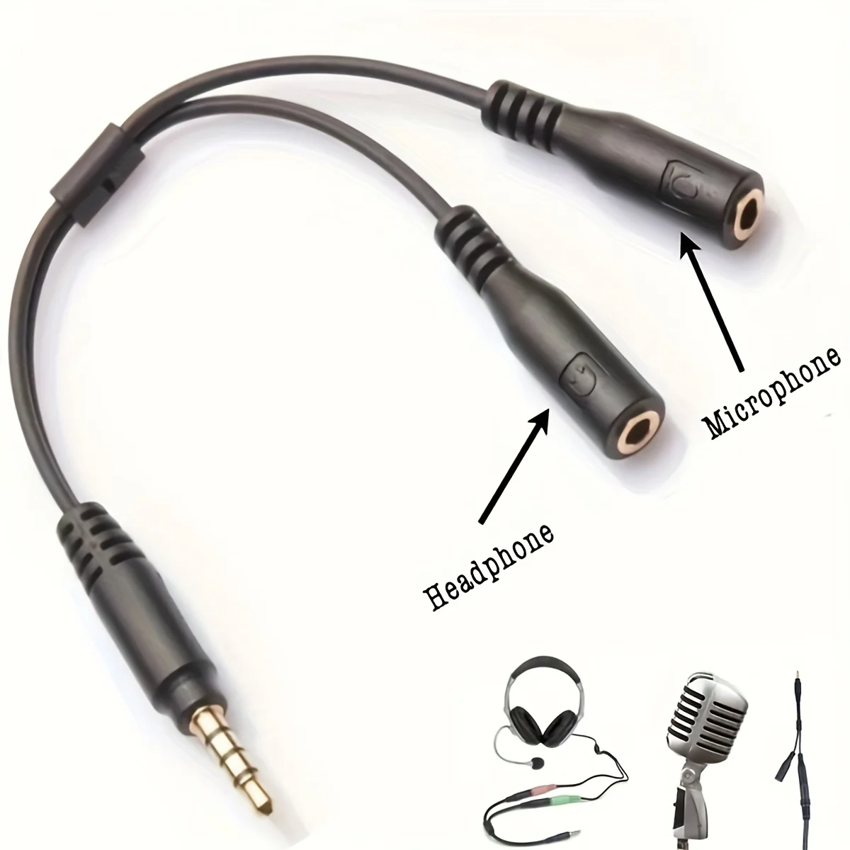 3.5 ملم صوت ستيريو 1 ذكر إلى 2 أنثى سماعة رأس Mic TRRS Y Splitter Cable محول أسود