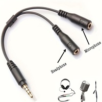3.5mm Stereo Audio 1Male to 2 Female Headphone Mic TRRS Y Splitter Cable Adapter Black