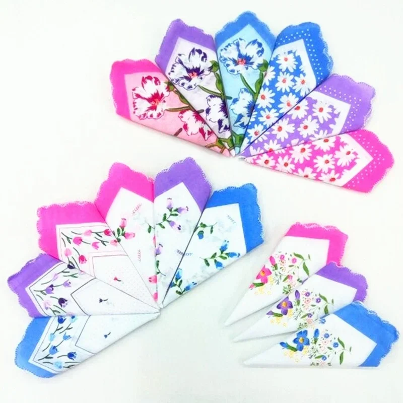 28 x 28CM Color Tooth Side Printing Ladies Handkerchief Lotus Leaf Small Handkerchief Square Scarf Cotton Crescent Side