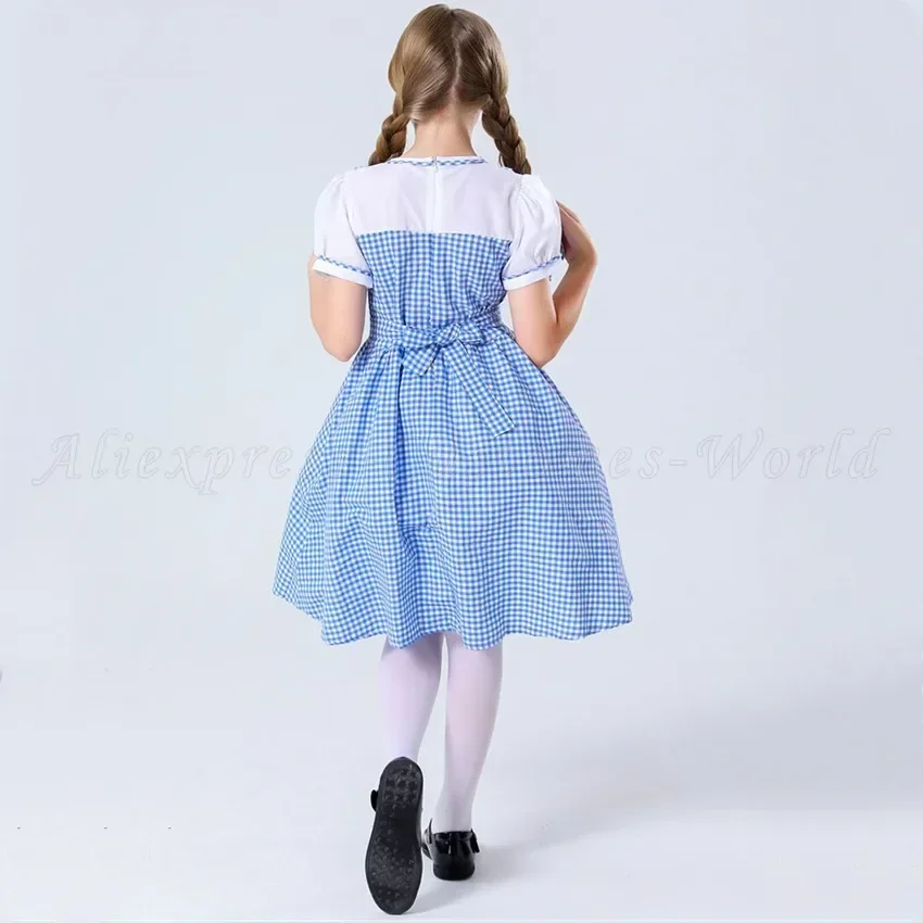 Dorothy Gale Cosplay CostumeTraditional Alice Blue Plaid For Dorothy Wizard Oktoberfest Dirndl Dress Costume Halloween Party