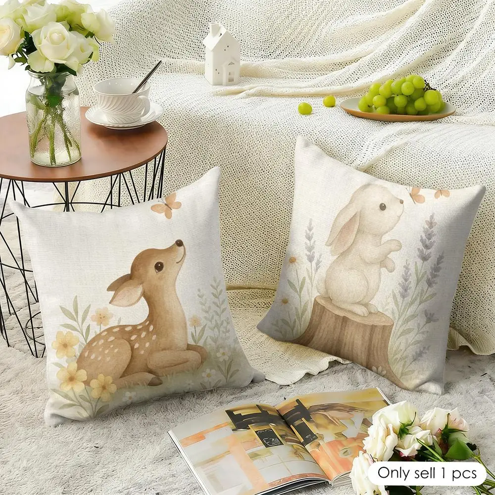 Watercolor Flowers Animals Cushion Cover Soft Short Plush Pillow Cover Smooth Cozy Texture Aesthetic Cushion Case Home Decor