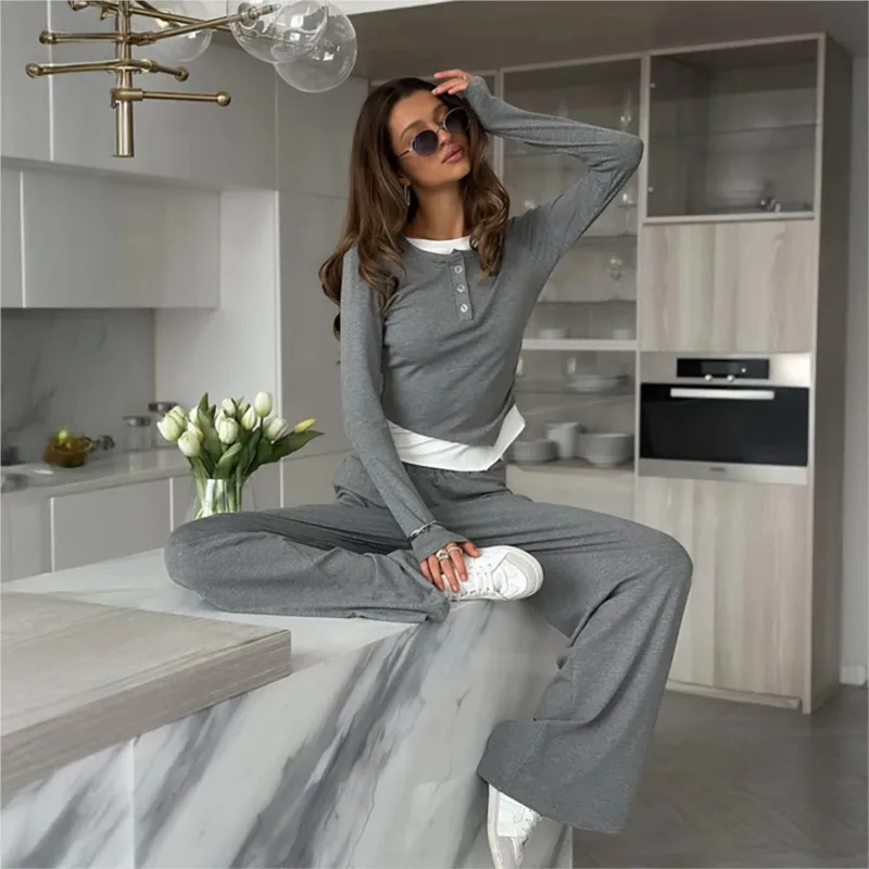 

Simple Long Sleeve Trousers Pajama Set 2025 Autumn New Comfortable Loose Home Clothes Women's Casual Wear Two Piece Pajamas
