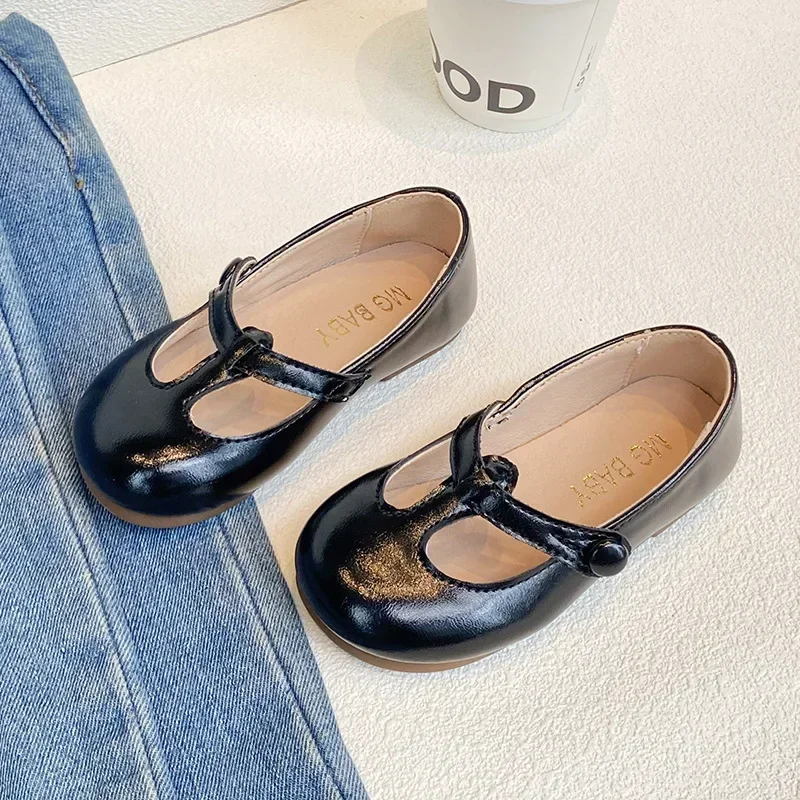 

Детская повседневная обувь, кожаная обувь с Т-образным завязком для девочек, модная детская балетная обувь принцессы в стиле ретро, детская школьная обувь