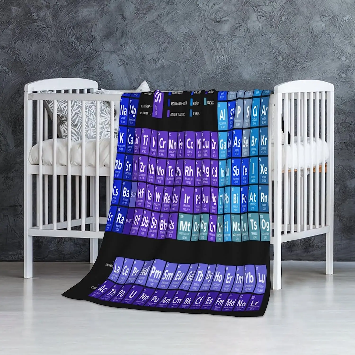 Neon Blue Chemical Element Periodic Table Throw Blanket French Lanthanide Throw Blanket Bed Couch Sofa Travelling