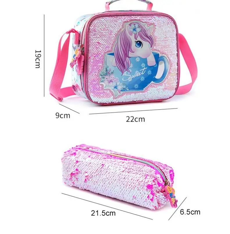 Primary Schoolbag 3 Pcs/set Sequin Student book bag Girls school bag set for Girls 3 in 1 School Backpack with Lunch bag pen bag