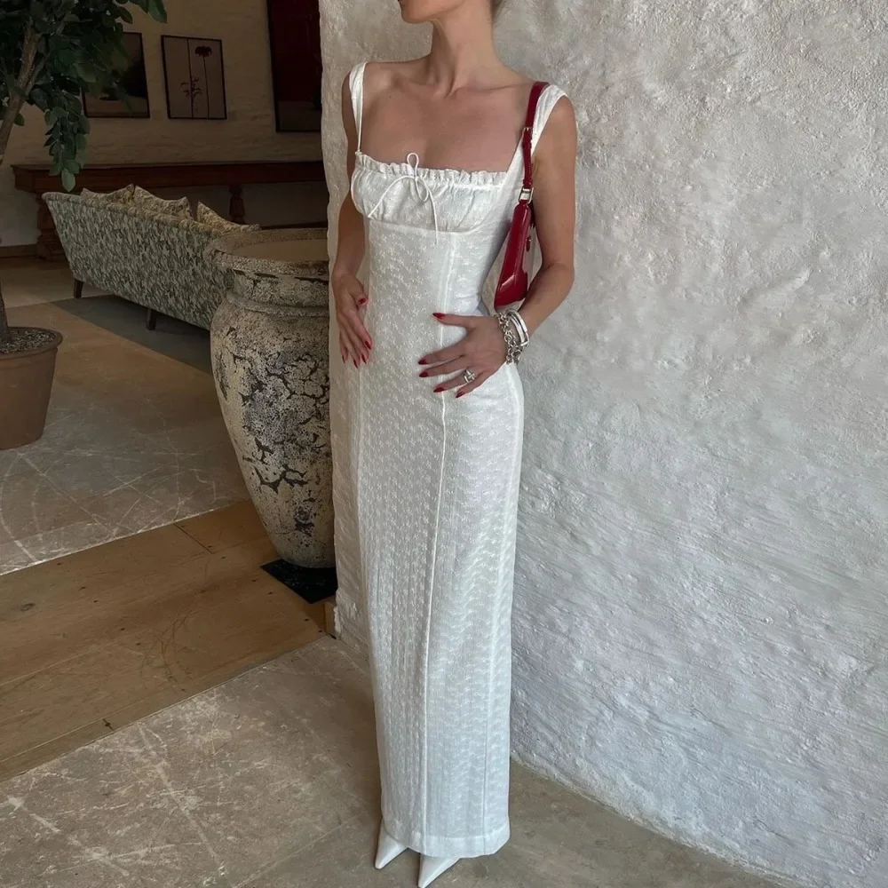 European American Women New Square Neck Embroidery Spaghetti Strap Bodycon Maxi Dress Evening Party Dress