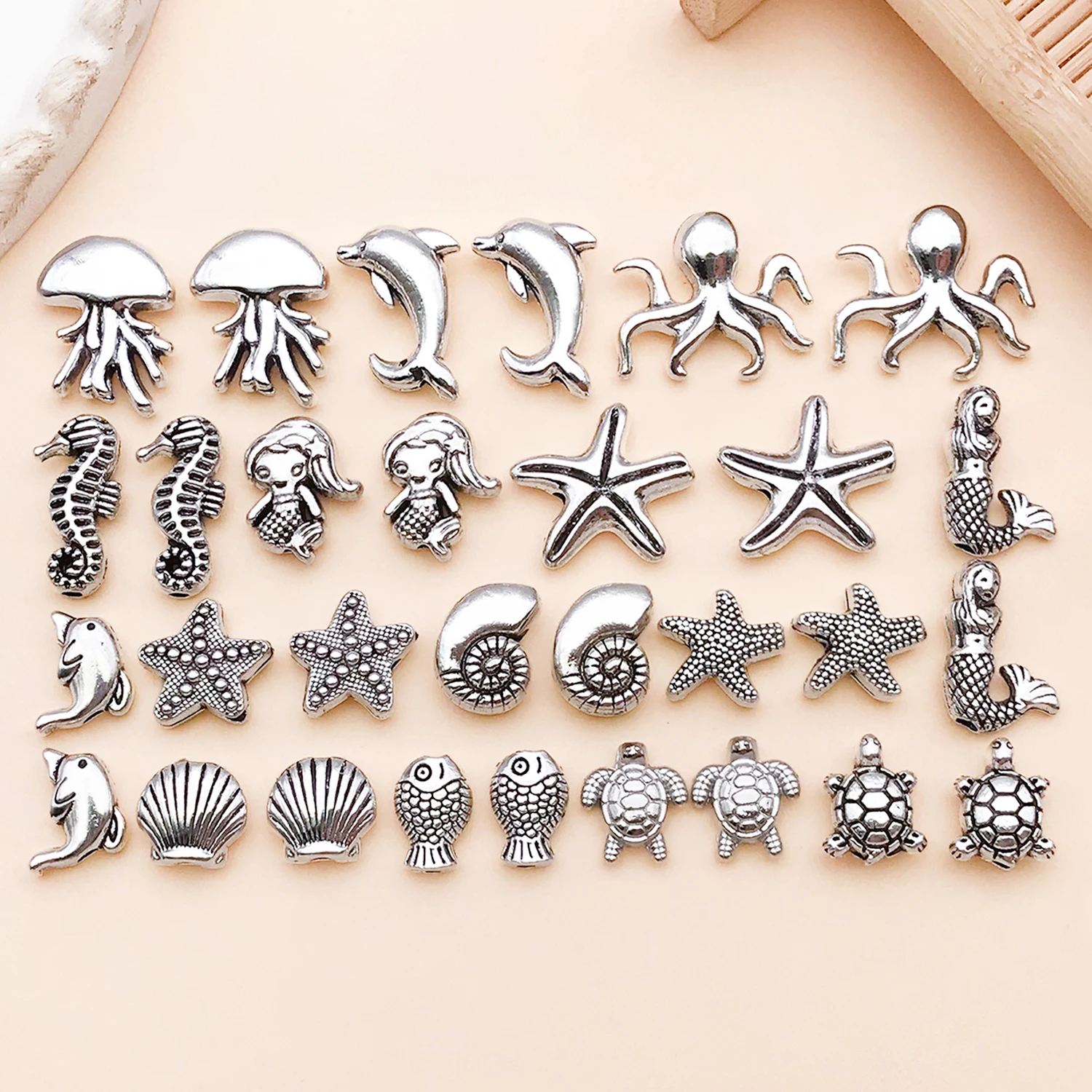 30pcs/lot Alloy Ancient Silvery Ocean Series Interval Beads Making DIY Keychain Earrings Charms for Jewelry Bracelets Necklace
