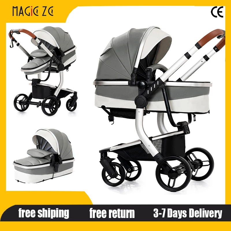 

Роскошная детская коляска из искусственной кожи 2-в-1 без автокресла, легкая водонепроницаемая коляска, складная компактная тележка для коляски для новорожденных