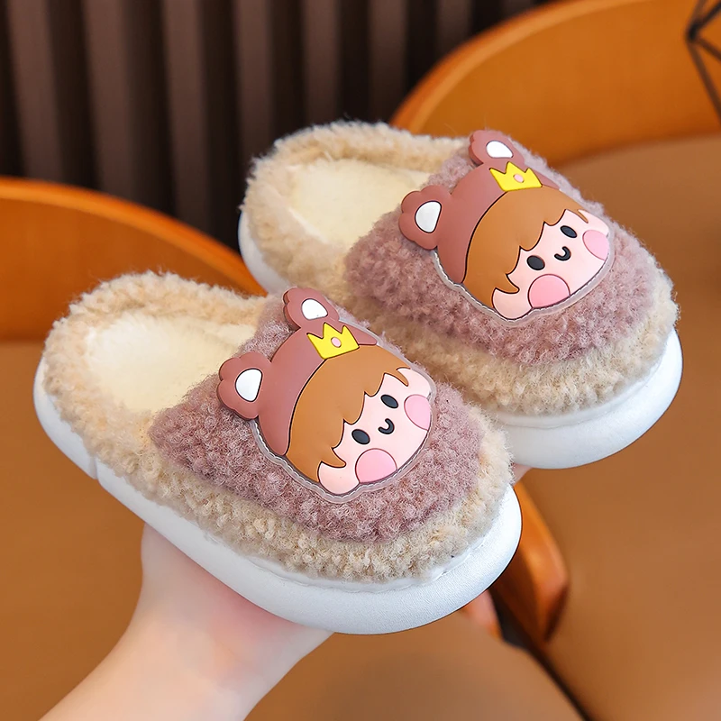 

Winter Warm Cotton Slippers for Little Girls, Cute Bear Pattern Anti-Slip Home Slippers