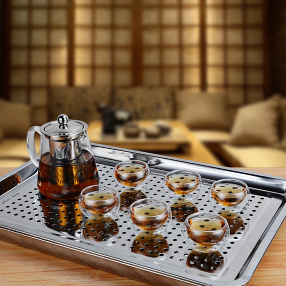 

Stainless Steel Tea Tray 40X30Cm Japanese Style Removable Serving Tray For Home Office Restaurant Tea House Party Buffet Use