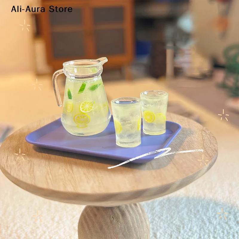 1/3Pcs 1:12 Dollhouse Miniature Lemon Juice Jug Cup Set Model Doll Drink Decor Toy Doll House Mini Kitchen Scene Ornament