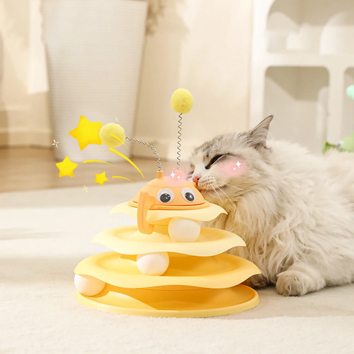 Three Layer Bee Shaped Track Amusement Disc Cat Toy with Detachable Top Swinging Teasing Ball - Clean Design