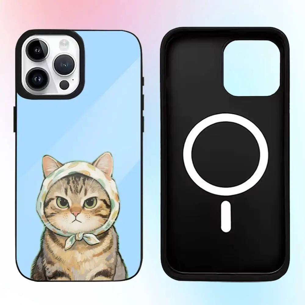 Coque de téléphone à motif de chat de dessin animé, couleur mignonne, tendance, pour iPhone17,16,15,14,13,12,11 Plus,Pro Max, charge sans fil magnétique Magsafe