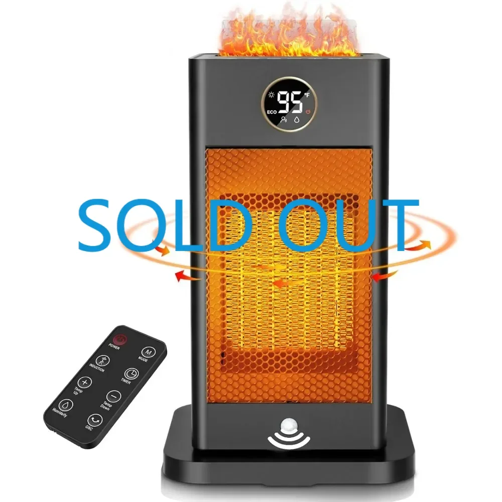 

1500W PTC Space Heater Large Room,2s Fast Heating Heater with Sensor/Humidifier/3D Flame Heat Up 260 sq.ft