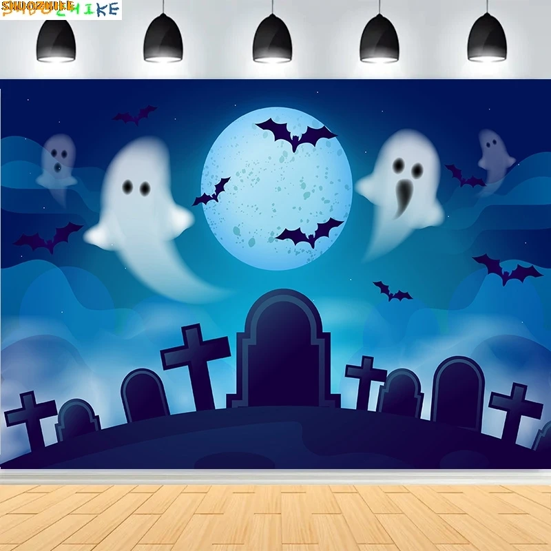 

Autumn Thanksgiving Day Photography Backdrops Fall Scary Pumpkin Barn Moon Halloween Day Party Castle Photo Background NG-33