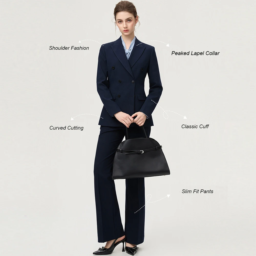 Fashion Classic Long Sleeved Triple-Breasted Women's Suit Luxury Business Jacket Two-Piece Set High-End And Elegant Slim Style