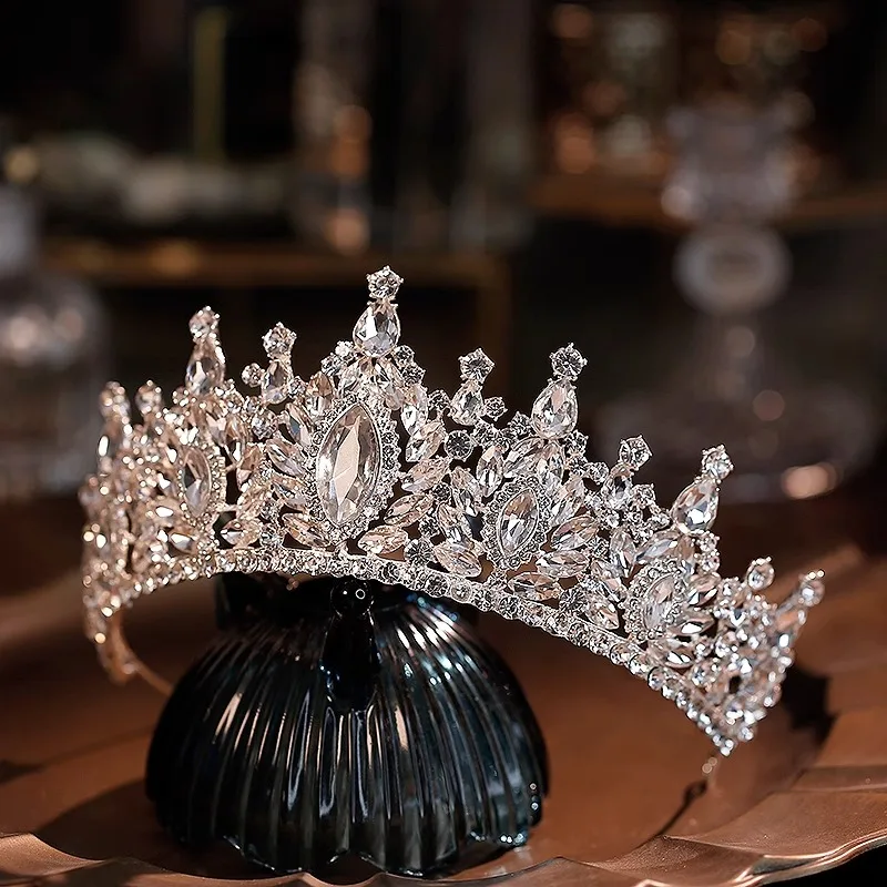 DIEZI Baroque Luxury Big Water Drop Crystal Tiara Crown For Women Girls Wedding Elegant Bridal Princess Party Hair Dress Jewelry