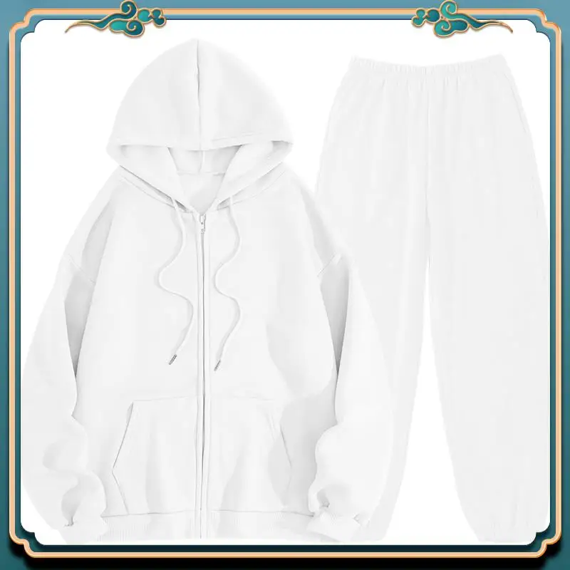 

ABMV-Women Zip Up Hoodies Long Sleeve Solid Color Fall Casual Fashion Jackets With Trousers Set