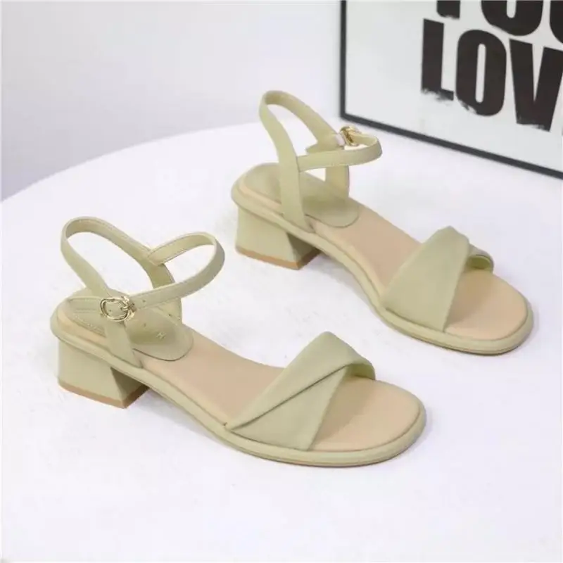 Fashion Buckle Sandals Women's 2024 Summer New Elegant Princess Kawaii Feminine Style Thick Mid Heel Women's Shoes