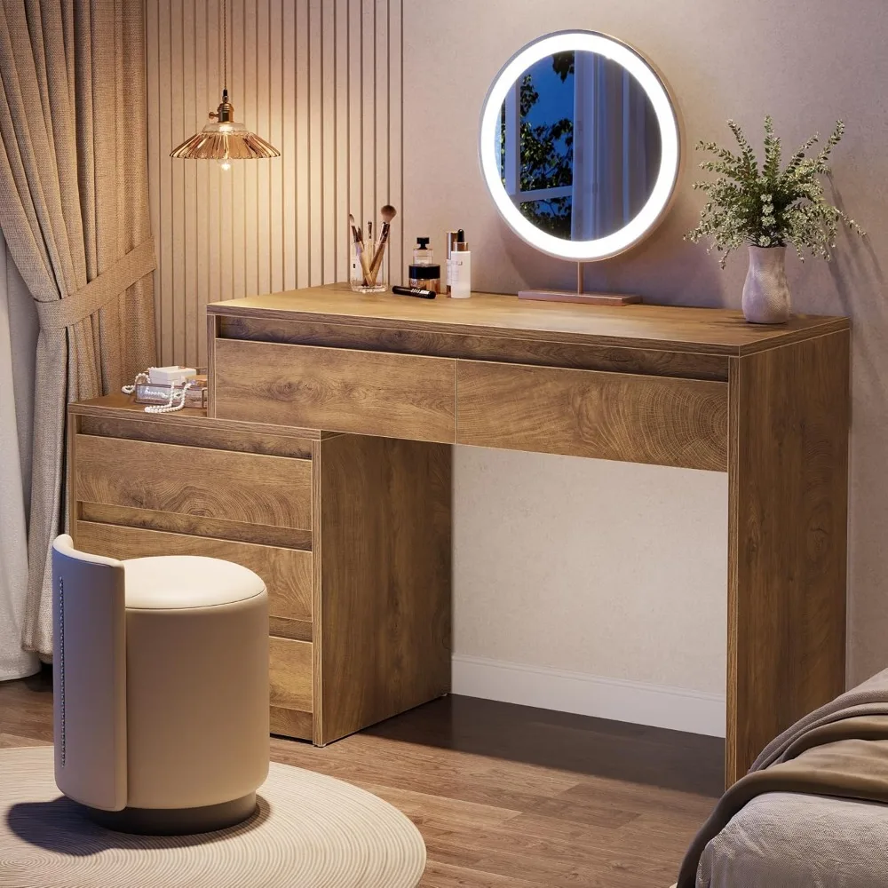 مكتب زينة كبير وحديث لغرفة النوم مع 5 أدراج، وطاولة مكياج، وخزانة صدر قابلة للإزالة بثلاثة أدراج، وحل تخزين #4