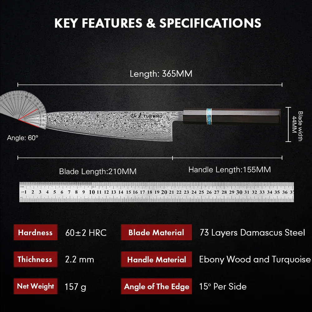 Imagem -05 - Turwho-facas de Cozinha em Aço Damasco Estilo Japonês Polegadas 73 Camadas Sashimi Utensílios de Cozinha