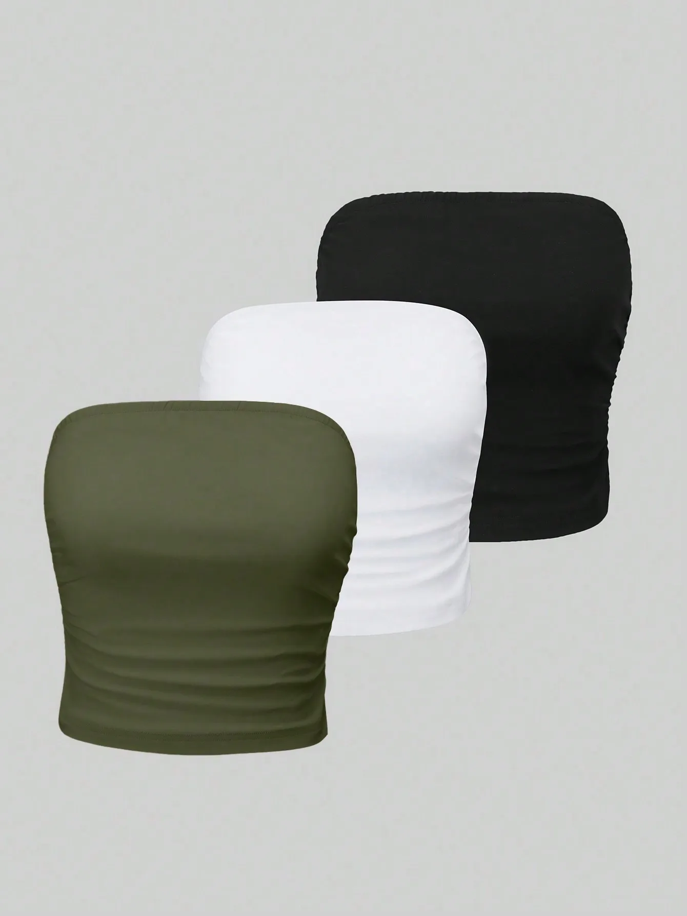 

Женский однотонный облегающий топ-бандо, летний повседневный укороченный топ в черном, белом и оливковом цветах