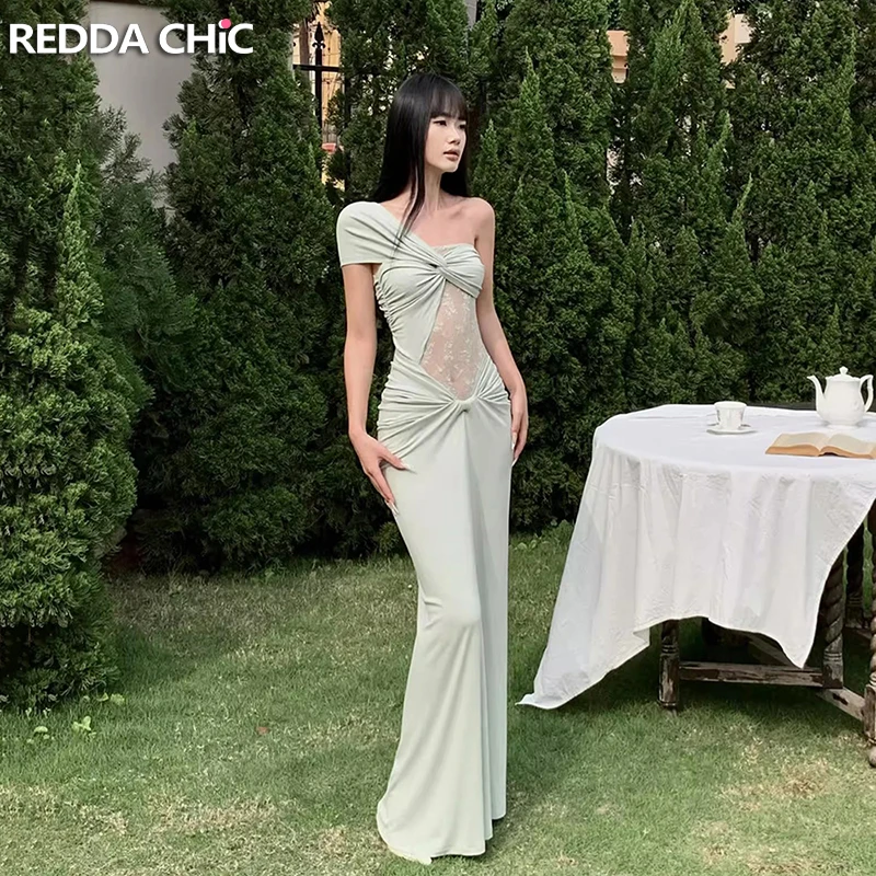 REDDACHiC 夏ツイストコルセットパーティードレスステッチレースシースルーオフショルダーマキシロング欲望ワンピースフォーマル女性服