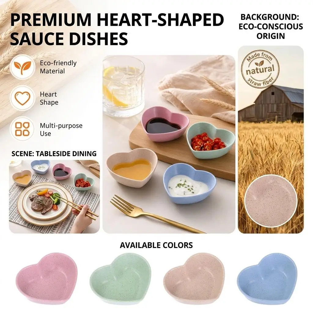 Heart-Shaped Seasoning Dish Simple Small Plate for Hamsters Soy Sauce Vinegar Tomato Sauce Peach Heart Shaped Dish